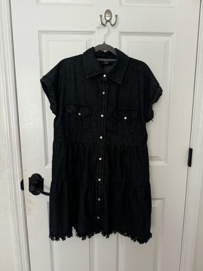 VICI black washed tiered button up dress S